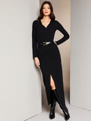 Lipsy Black Collared V Neck Rib Long Sleeve Top - Image 3 of 4