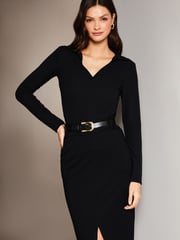 Lipsy Black Collared V Neck Rib Long Sleeve Top - Image 4 of 4