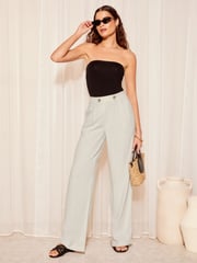 Friends Like These Grey Wide Leg Trousers With Linen - Image 3 of 4