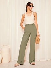 Friends Like These Khaki Green Wide Leg Trousers With Linen - Image 2 of 4