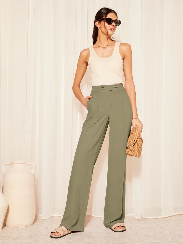 Friends Like These Khaki Green Wide Leg Trousers With Linen - Image 2 of 4