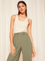 Friends Like These Khaki Green Wide Leg Trousers With Linen - Image 3 of 4