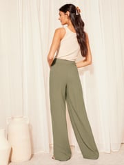 Friends Like These Khaki Green Wide Leg Trousers With Linen - Image 4 of 4