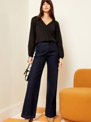 Love & Roses Black Tie Cuff Button Front Jersey Blouse - Image 4 of 4