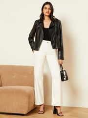 Love & Roses Black Faux Leather Buckle Biker Jacket - Image 4 of 4