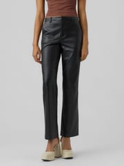 VERO MODA Black Faux Leather Straight Leg Trousers - Image 1 of 5