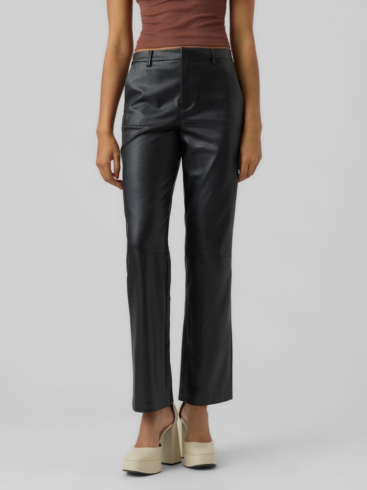 VERO MODA Black Faux Leather Straight Leg Trousers - Image 1 of 5