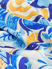 Blue/Yellow Leaf Print Tie Front Short Sleeve Maxi Dress - Image 6 of 6