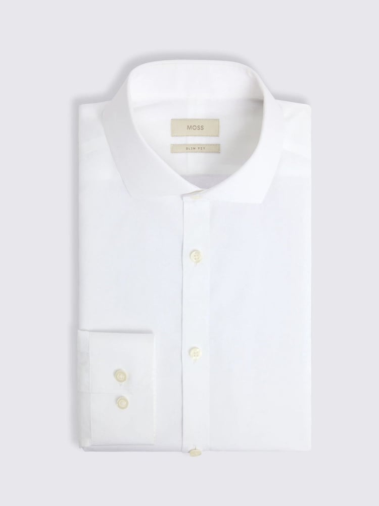 MOSS White Slim Fit Poplin Zero Iron 100% Cotton Shirt - Image 4 of 4