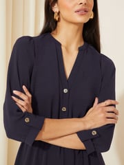 Friends Like These Navy Blue 3/4 Sleeve Belted Woven Wide Leg Jumpsuit - Image 3 of 4