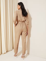 Friends Like These Camel Woven Fabric Belted Waist Jumpsuit - Image 4 of 4