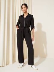 Friends Like These Black Woven Fabric Belted Waist Jumpsuit - Image 3 of 4