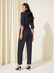 Friends Like These Navy Blue Woven Fabric Belted Waist Jumpsuit - Image 4 of 4
