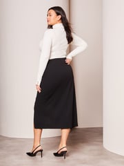Lipsy Black Curve Twist Front Jersey Midi Skirt - Image 3 of 4
