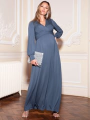 Seraphine Blue Winter Twist Front Maternity Maxi with Blouson Sleeve - Image 1 of 11
