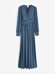Seraphine Blue Winter Twist Front Maternity Maxi with Blouson Sleeve - Image 11 of 11