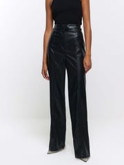 River Island Black High Rise Straight Leg Coated Trousers - Image 1 of 5