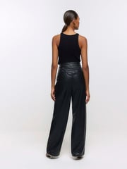 River Island Black High Rise Straight Leg Coated Trousers - Image 2 of 5