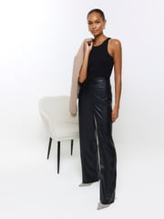 River Island Black High Rise Straight Leg Coated Trousers - Image 3 of 5