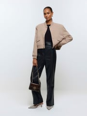River Island Black High Rise Straight Leg Coated Trousers - Image 4 of 5