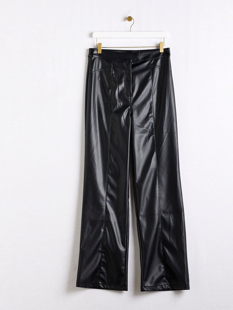 River Island Black High Rise Straight Leg Coated Trousers - Image 5 of 5