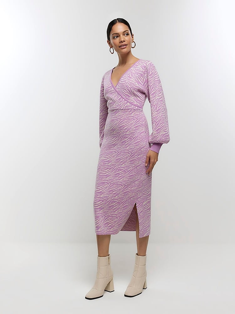 River Island Pink Zebra Crossing Wrap Midi Dress - Image 1 of 6