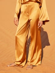 Gold Satin Elasticated Wide Leg Trousers - Image 2 of 6