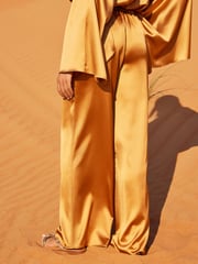 Gold Satin Elasticated Wide Leg Trousers - Image 3 of 6