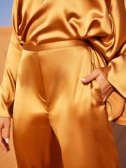 Gold Satin Elasticated Wide Leg Trousers - Image 4 of 6