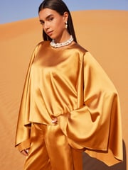 Gold Satin Long Sleeve Top - Image 1 of 6