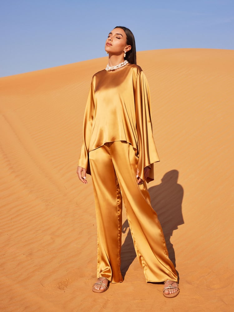 Gold Satin Long Sleeve Top - Image 2 of 6