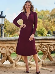 Sosandar Burgundy Red Knit Fit and Flare Dress With Lace Detail - Image 3 of 5
