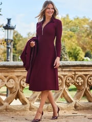 Sosandar Burgundy Red Knit Fit and Flare Dress With Lace Detail - Image 4 of 5