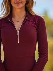 Sosandar Burgundy Red Knit Fit and Flare Dress With Lace Detail - Image 5 of 5