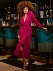 Sosandar Red Plisse Faux Fur Wrap Midi Dress - Image 4 of 4