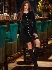 Sosandar Black Velvet Fit and Flare Dress With Button Pocket Detail - Image 5 of 5