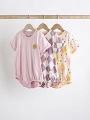 Pink Purple Skater Baby T-Shirt Rompers 3 Pack - Image 1 of 8