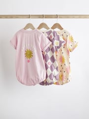 Pink Purple Skater Baby T-Shirt Rompers 3 Pack - Image 2 of 8