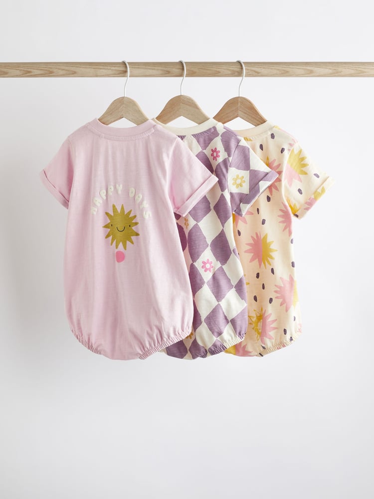 Pink Purple Skater Baby T-Shirt Rompers 3 Pack - Image 2 of 8