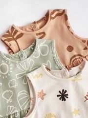 Teal Blue/ Pink/ Whire Seaside Print Baby Vest Rompers 3 Pack - Image 13 of 16