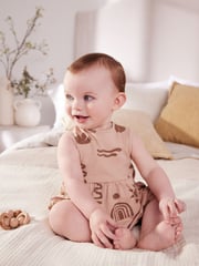 Teal Blue/ Pink/ Whire Seaside Print Baby Vest Rompers 3 Pack - Image 3 of 16