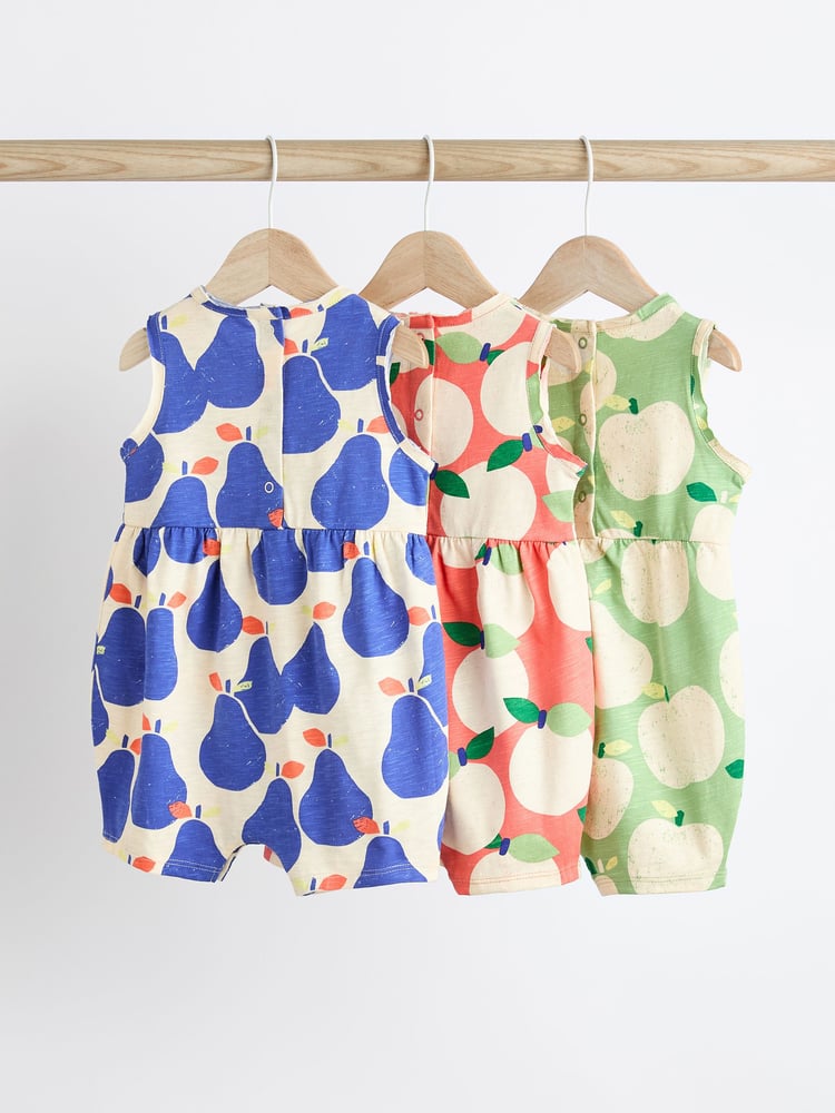 Bright Blue/Green/Orange Fruit Baby Vest Rompers 3 Pack - Image 2 of 7