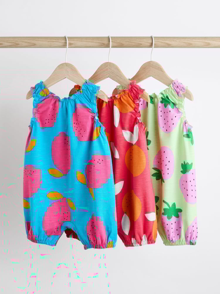 Multi Bright Fruit Baby Vest Rompers 3 Pack - Image 2 of 8