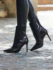 Sosandar Black Glitter Pointed Toe Ankle Boots - Image 1 of 5