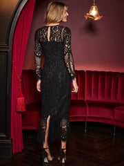Sosandar Black Luxe Lace Pencil Dress - Image 2 of 4