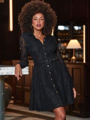Sosandar Black Lace Shirt Dress - Image 1 of 5