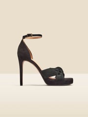 Sosandar Black Nubuck Leather Knot Detail Platform Heels Sandals - Image 1 of 4