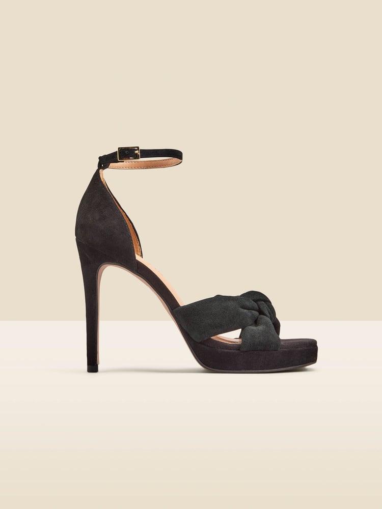 Sosandar Black Nubuck Leather Knot Detail Platform Heels Sandals - Image 1 of 4