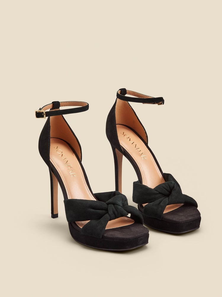 Sosandar Black Nubuck Leather Knot Detail Platform Heels Sandals - Image 2 of 4