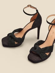Sosandar Black Nubuck Leather Knot Detail Platform Heels Sandals - Image 3 of 4